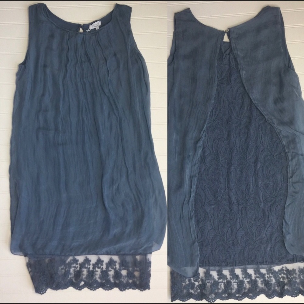 100% Silk Layered Shift Sheath Dress with Lace